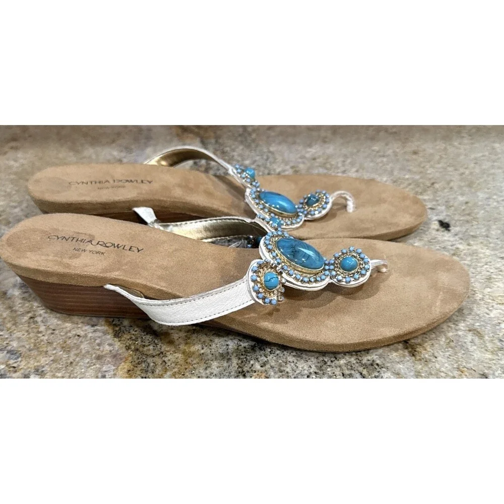 Cynthia Rowley Womens Size 10 Turquoise Beaded Sandals Wedge Summer Sexy Strappy - Picture 3 of 5